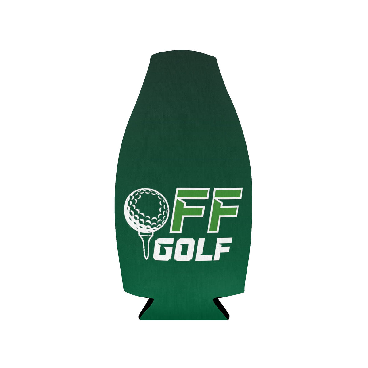 A dark green can cooler or sleeve with a white and green 'OFF GOLF' logo featuring a golf ball graphic, shown on a plain white background.