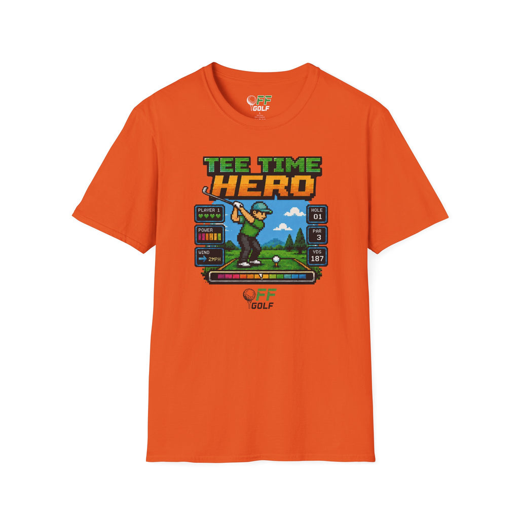 Golf T-Shirt — "Tee Time Hero" Pixel Golfing Tee (16 colors)