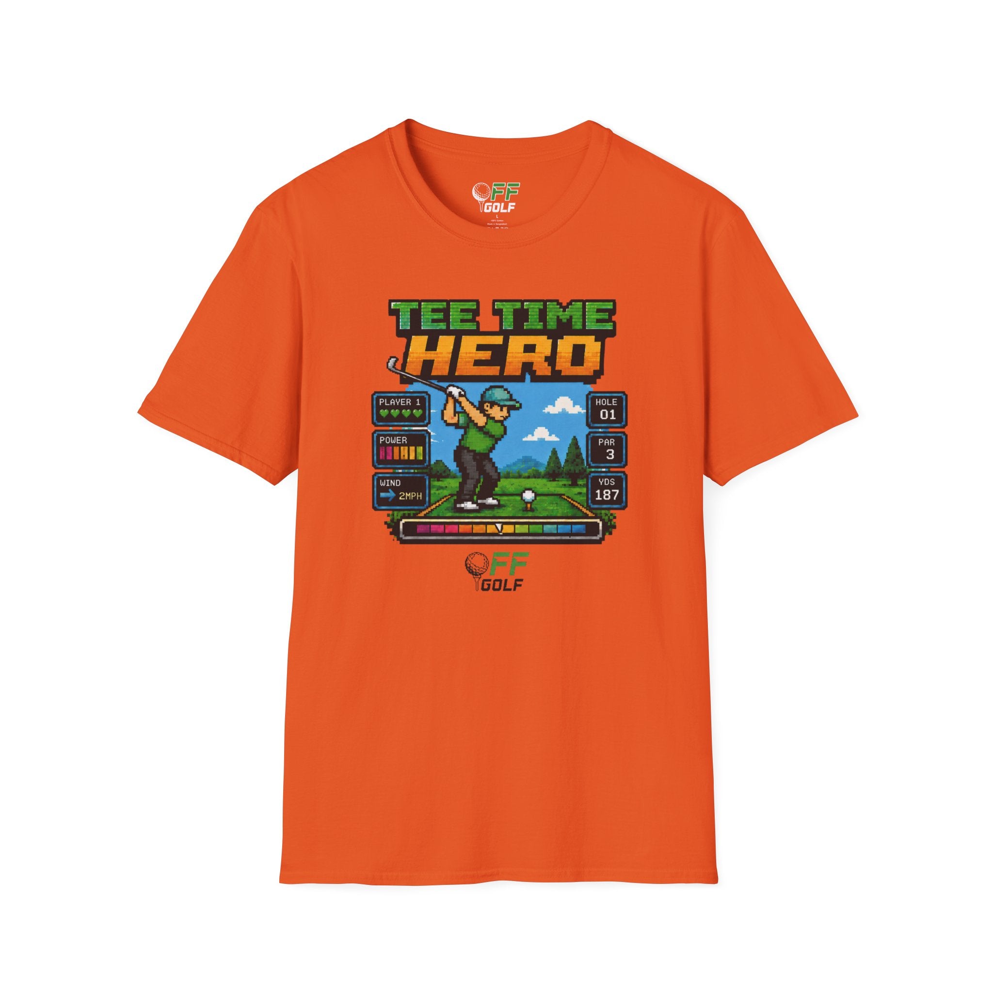 Golf T-Shirt — "Tee Time Hero" Pixel Golfing Tee (16 colors)