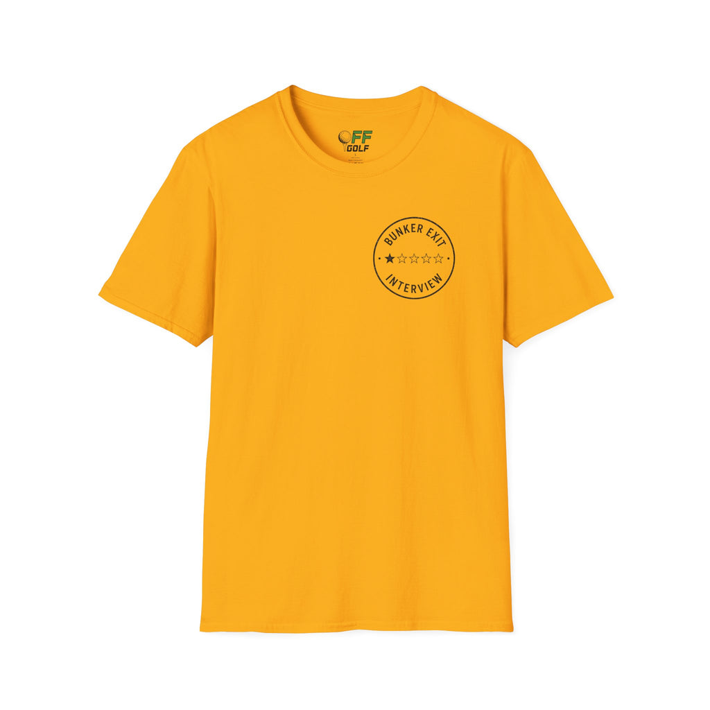 Bunker Exit Interview T-Shirt — Minimal Badge Graphic Tee (16 Colors)