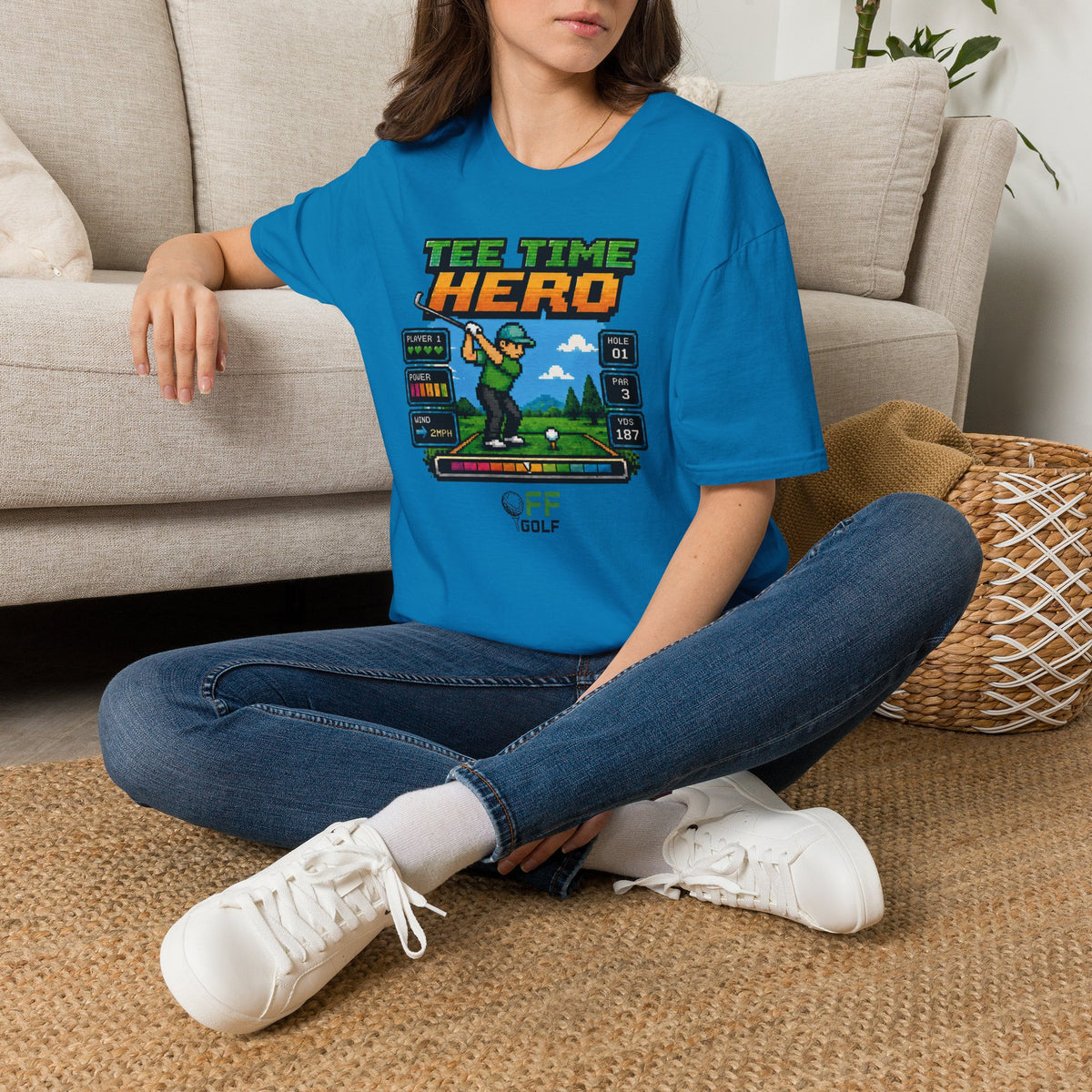 Golf T-Shirt — "Tee Time Hero" Pixel Golfing Tee (16 colors)