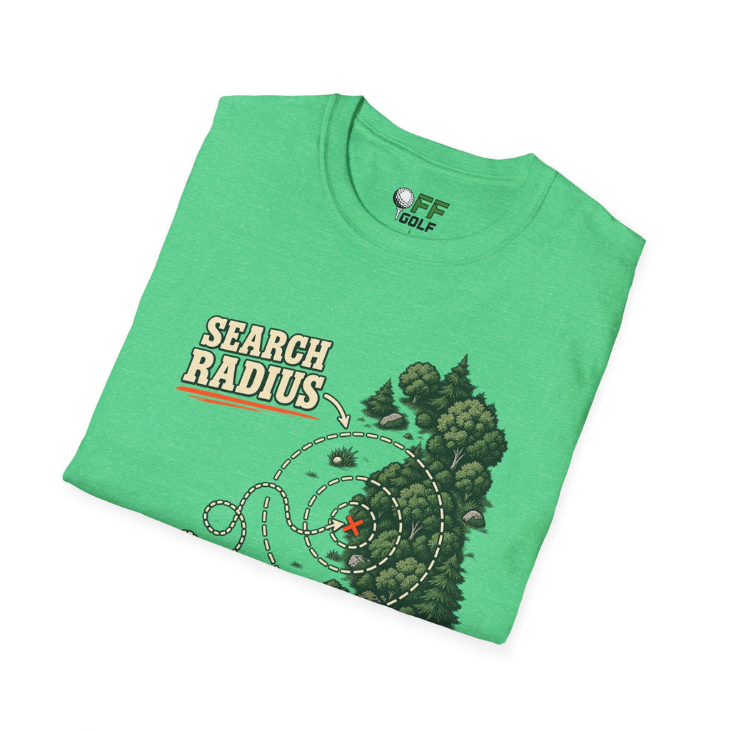 Golf Search Radius T-Shirt — Funny Golf Course Map Design (16 Colors)