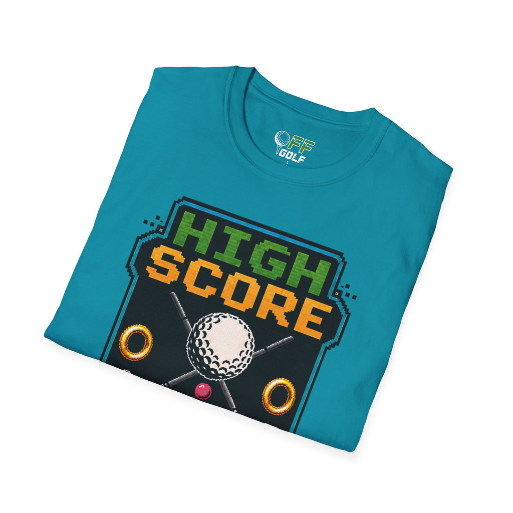 Golf T-Shirt — "High Score" Retro Arcade Pinball Golfing Tee (16 colors)
