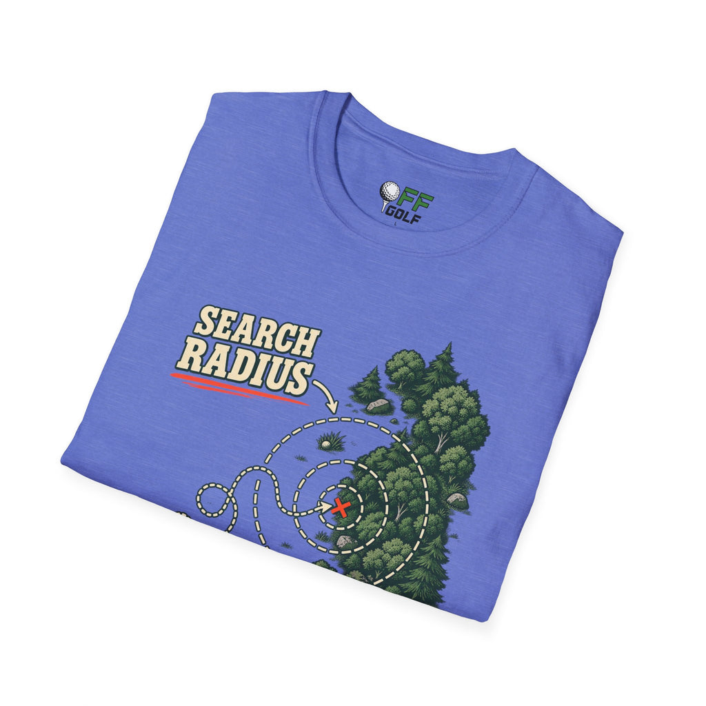Golf Search Radius T-Shirt — Funny Golf Course Map Design (16 Colors)