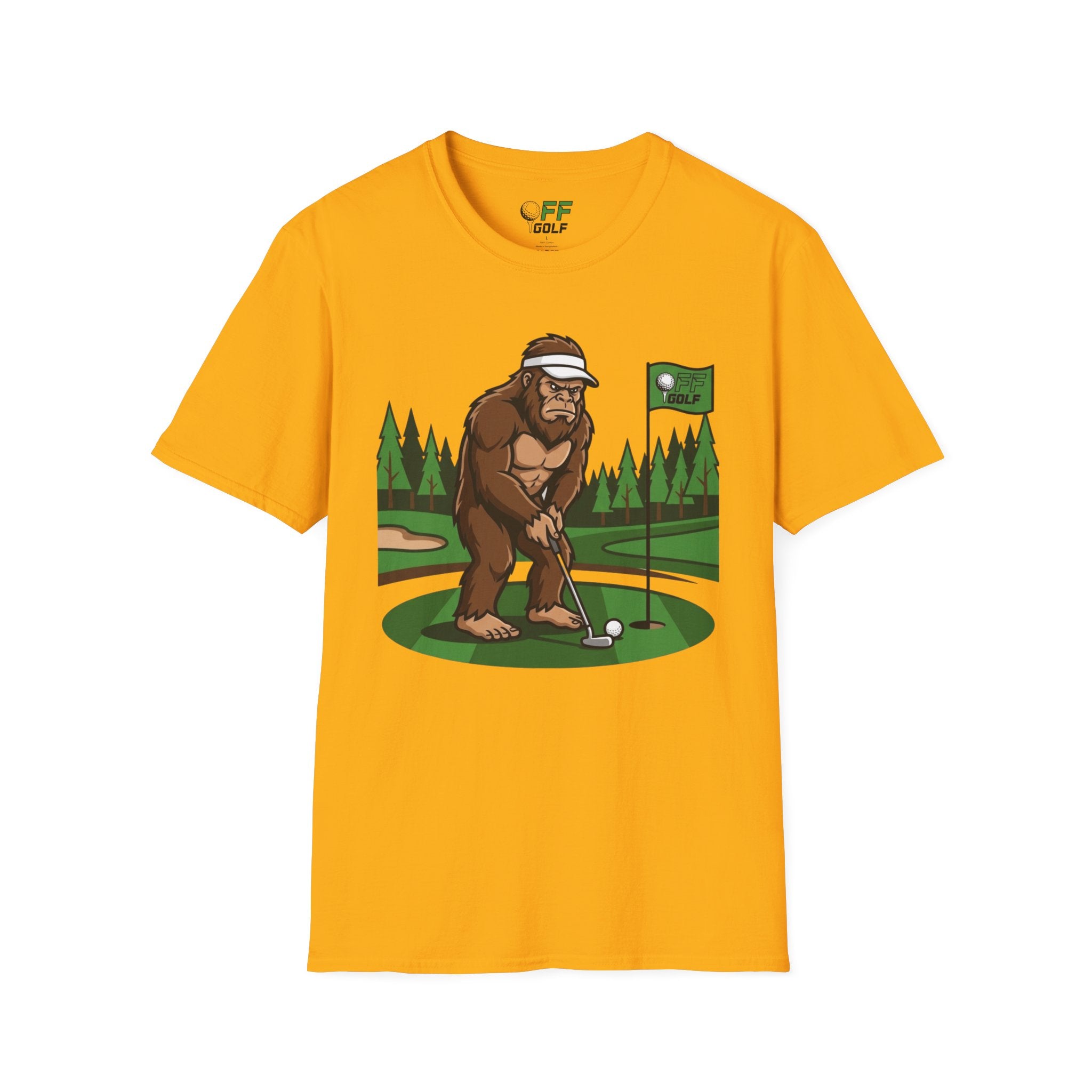 Bigfoot Golfer T-Shirt — Funny Sasquatch Putting Design Tee (16 colors)