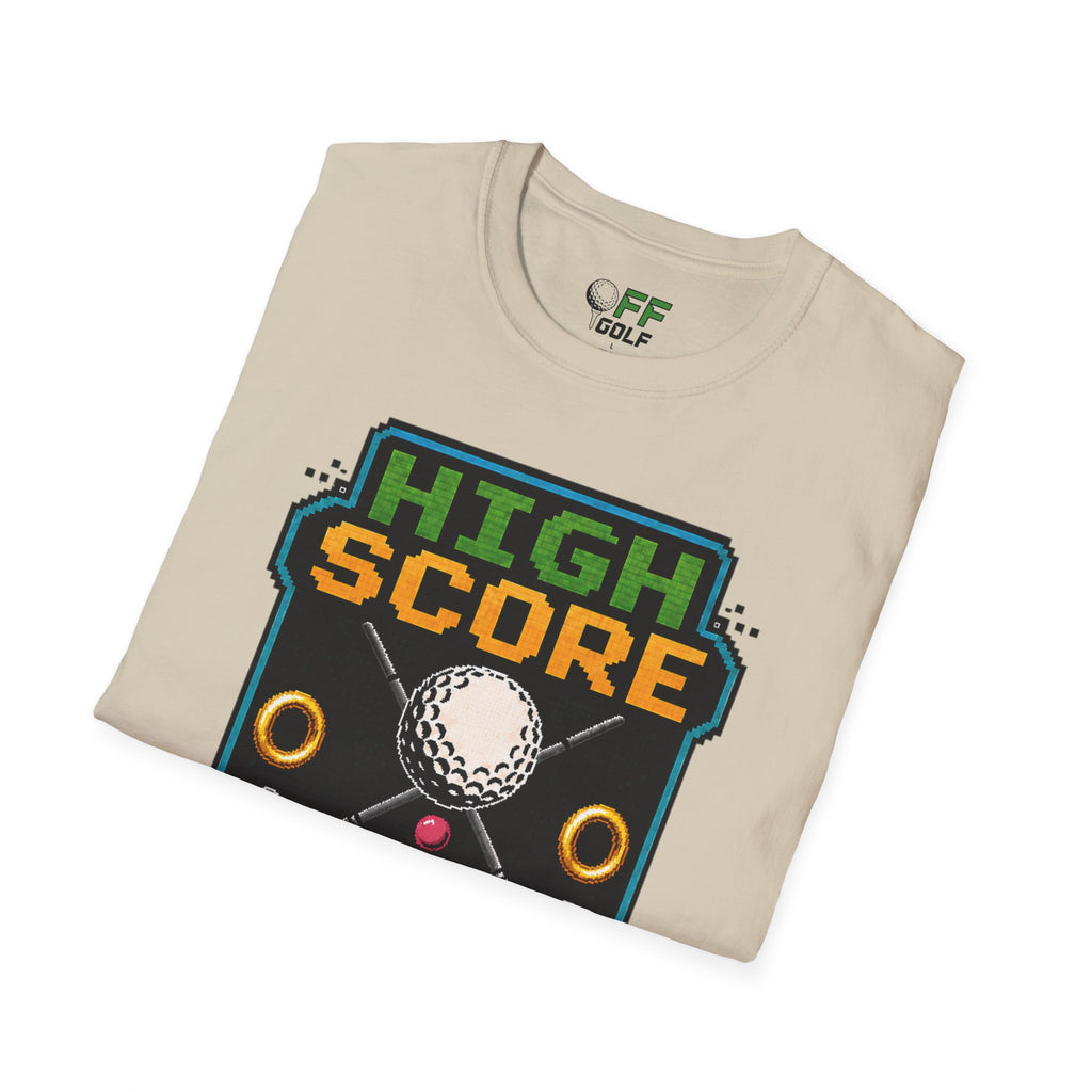 Golf T-Shirt — "High Score" Retro Arcade Pinball Golfing Tee (16 colors)