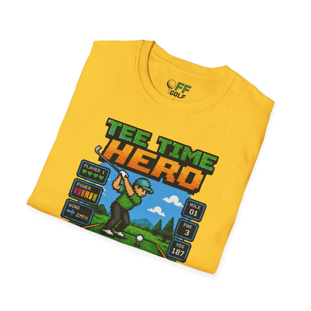 Golf T-Shirt — "Tee Time Hero" Pixel Golfing Tee (16 colors)