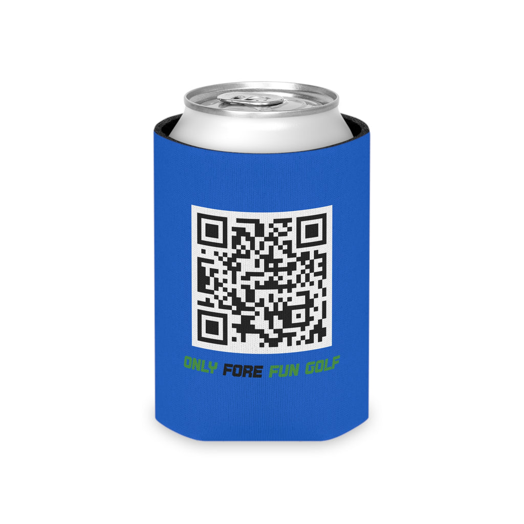 Off Golf Can Cooler — "Only Fore Fun Golf" QR Code Beverage Cooler - Blue