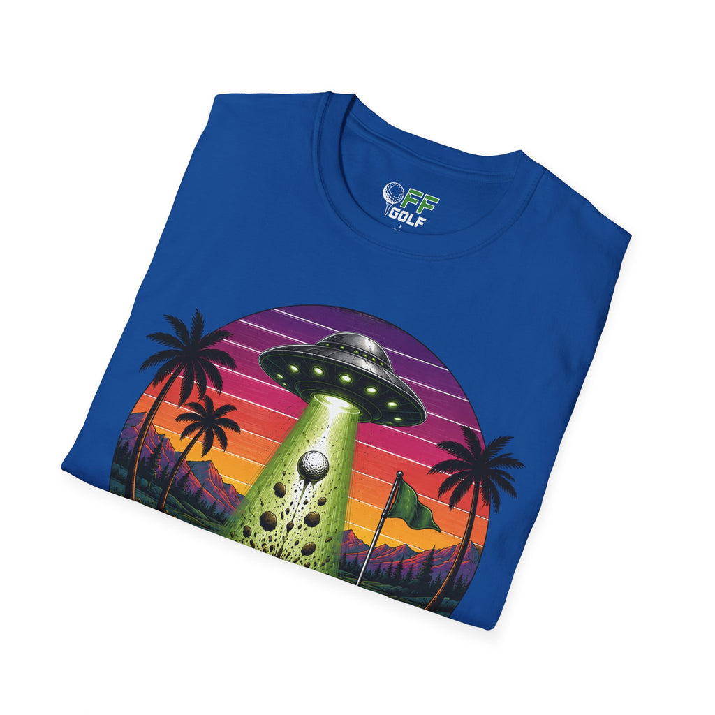 Alien Golf Retro Sunset T-Shirt — "Good Vibes & Bogeys" (16 colors)