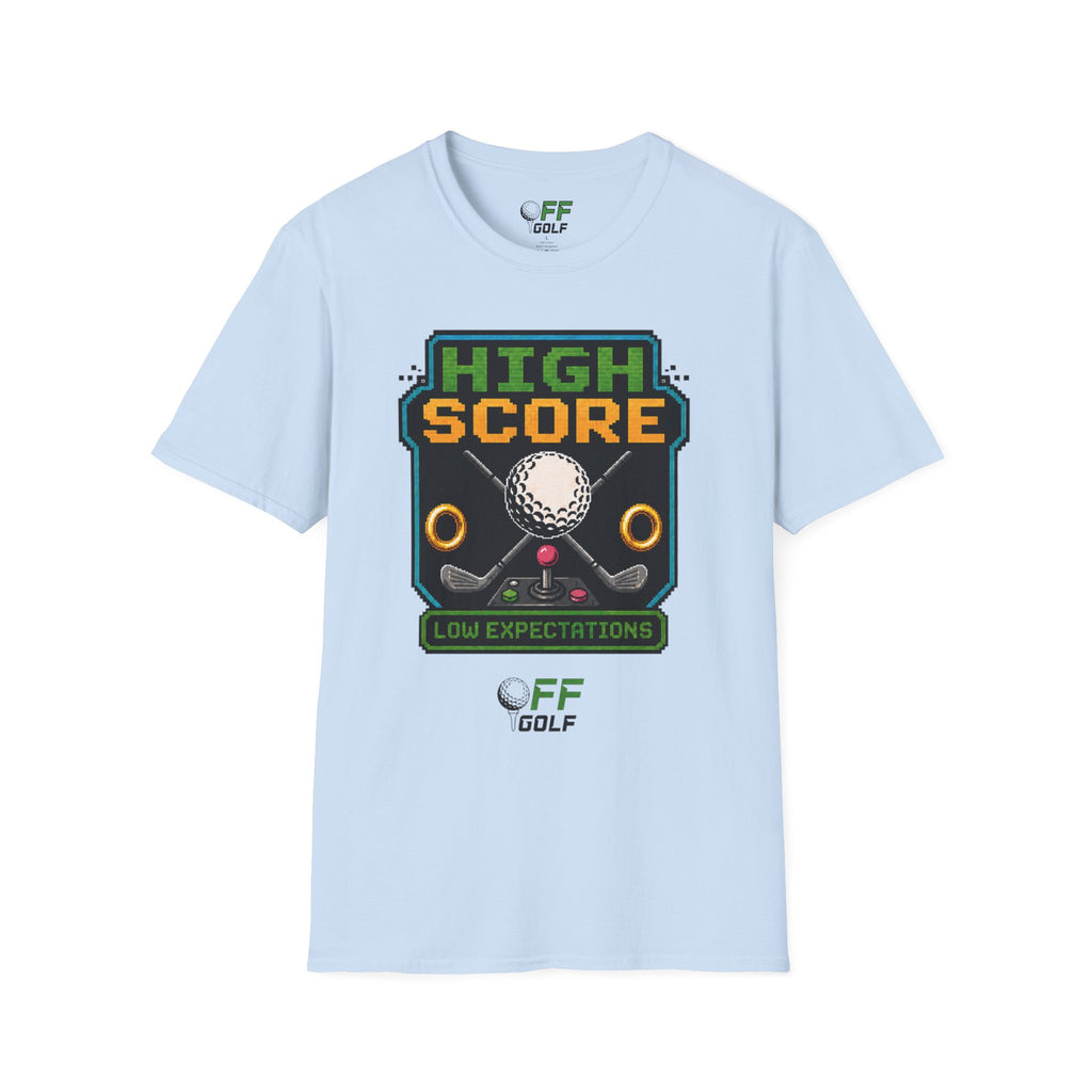 Golf T-Shirt — "High Score" Retro Arcade Pinball Golfing Tee (16 colors)