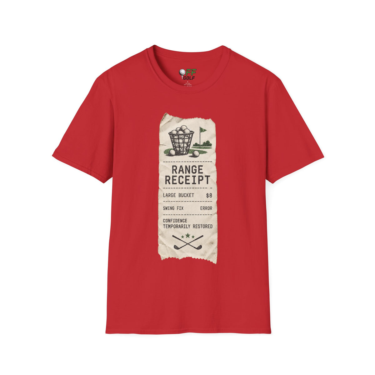 Golf Range Receipt T‑Shirt — Vintage Driving Range Graphic Tee (16 Colors)