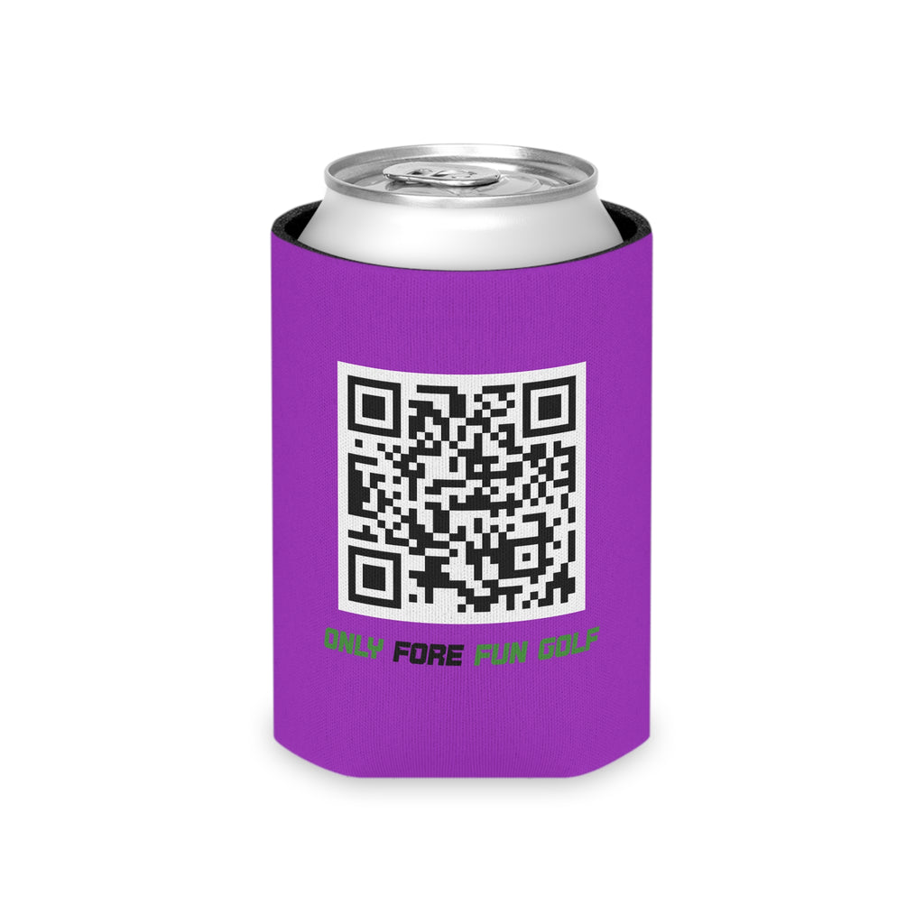Regular and Slim Can Cooler — "Only Fore Fun Golf" QR Code Beverage Cooler - Purple