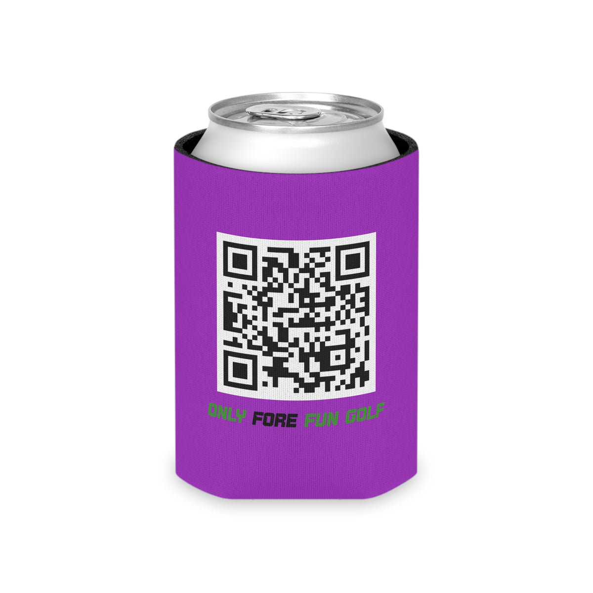 Regular and Slim Can Cooler — "Only Fore Fun Golf" QR Code Beverage Cooler - Purple