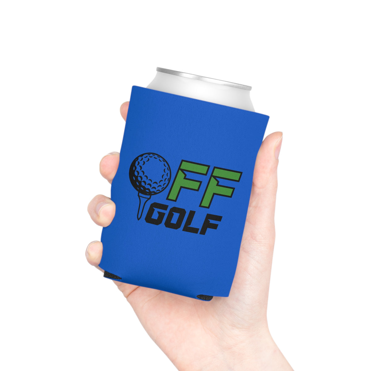 Off Golf Can Cooler — "Only Fore Fun Golf" QR Code Beverage Cooler - Blue