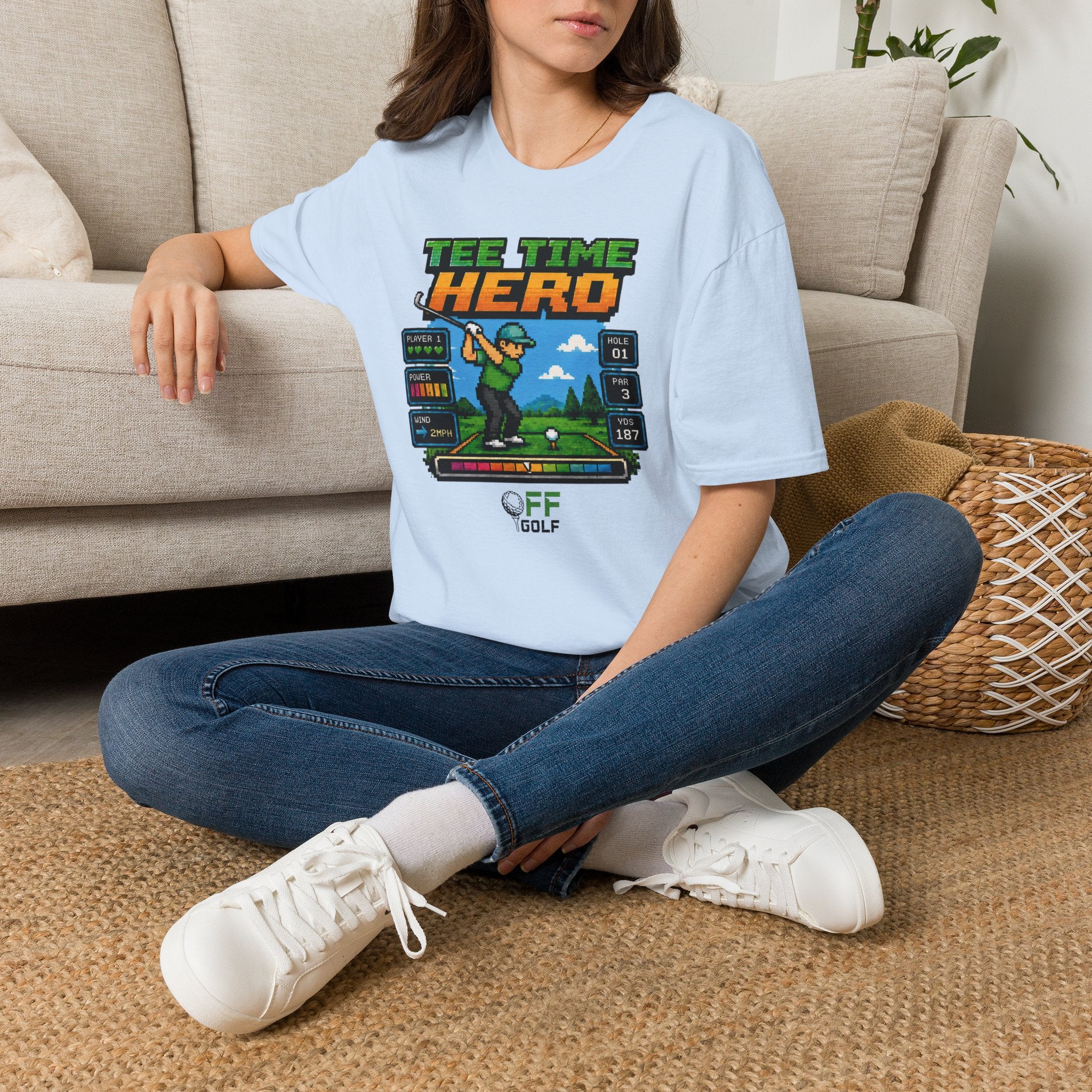 Golf T-Shirt — "Tee Time Hero" Pixel Golfing Tee (16 colors)