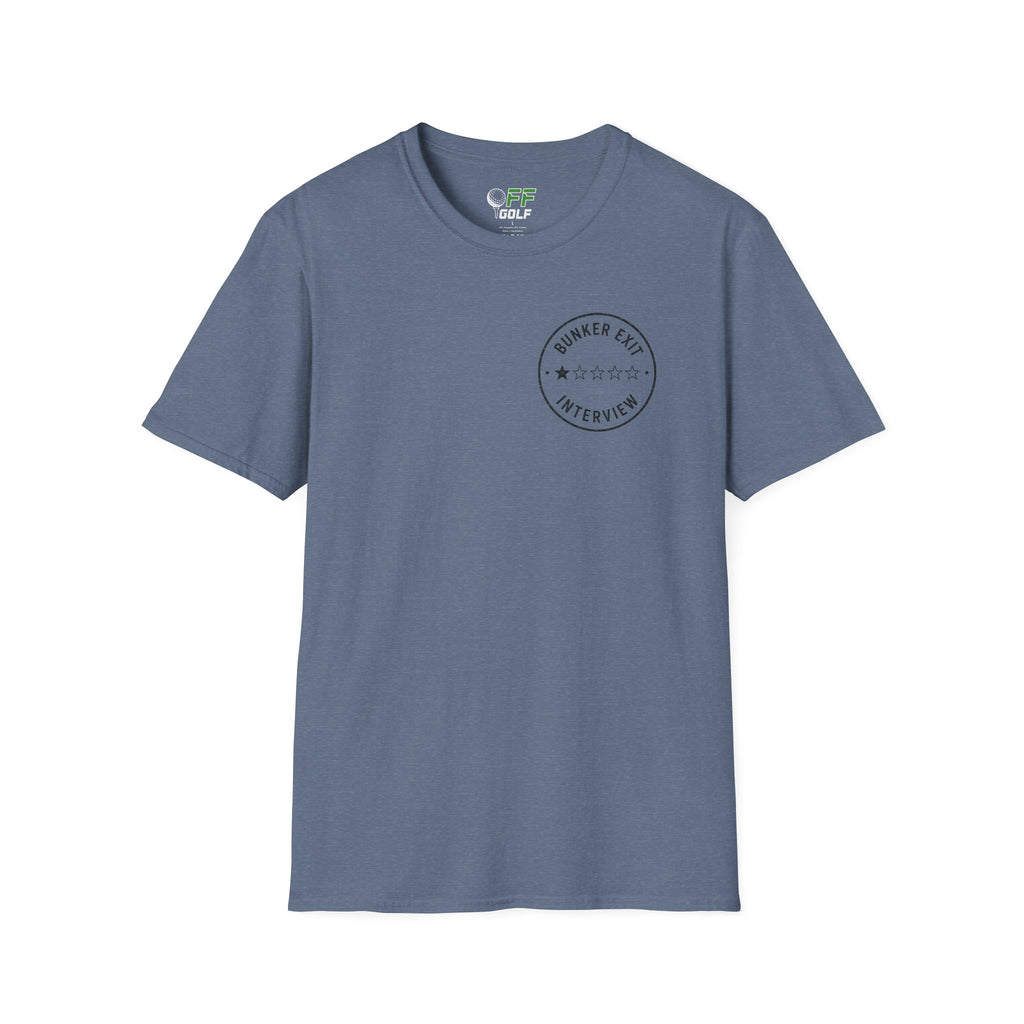 Bunker Exit Interview T-Shirt — Minimal Badge Graphic Tee (16 Colors)