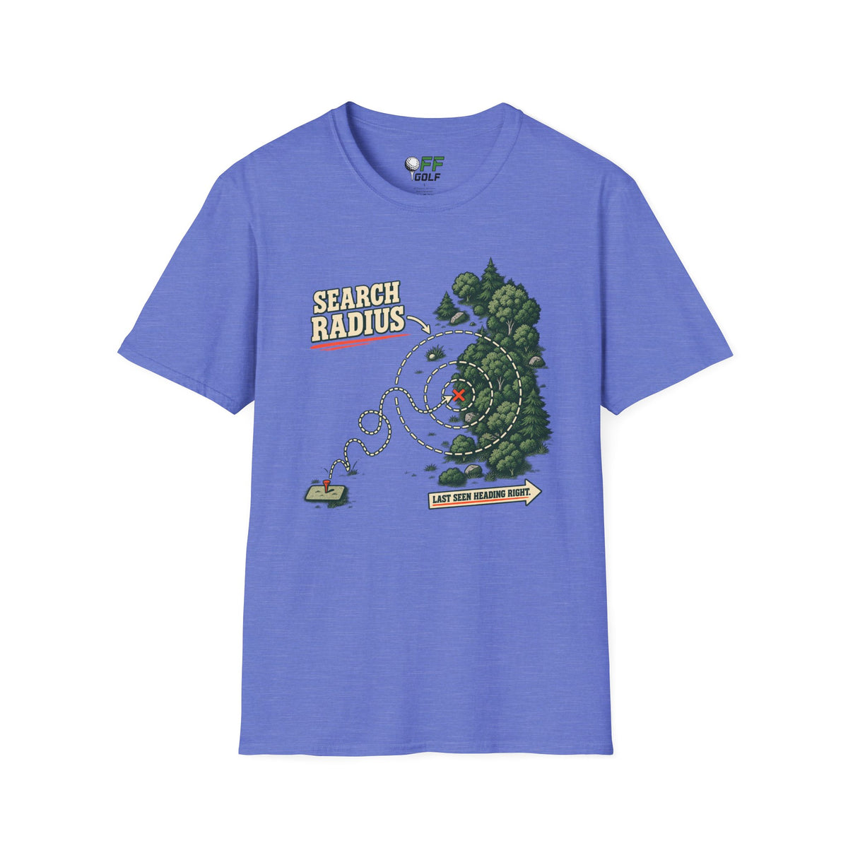 Golf Search Radius T-Shirt — Funny Golf Course Map Design (16 Colors)