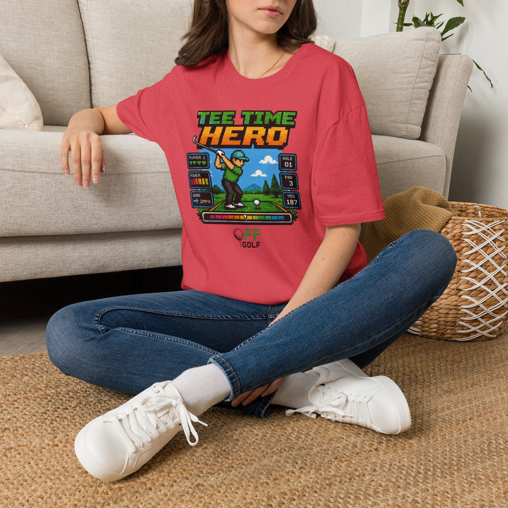 Golf T-Shirt — "Tee Time Hero" Pixel Golfing Tee (16 colors)
