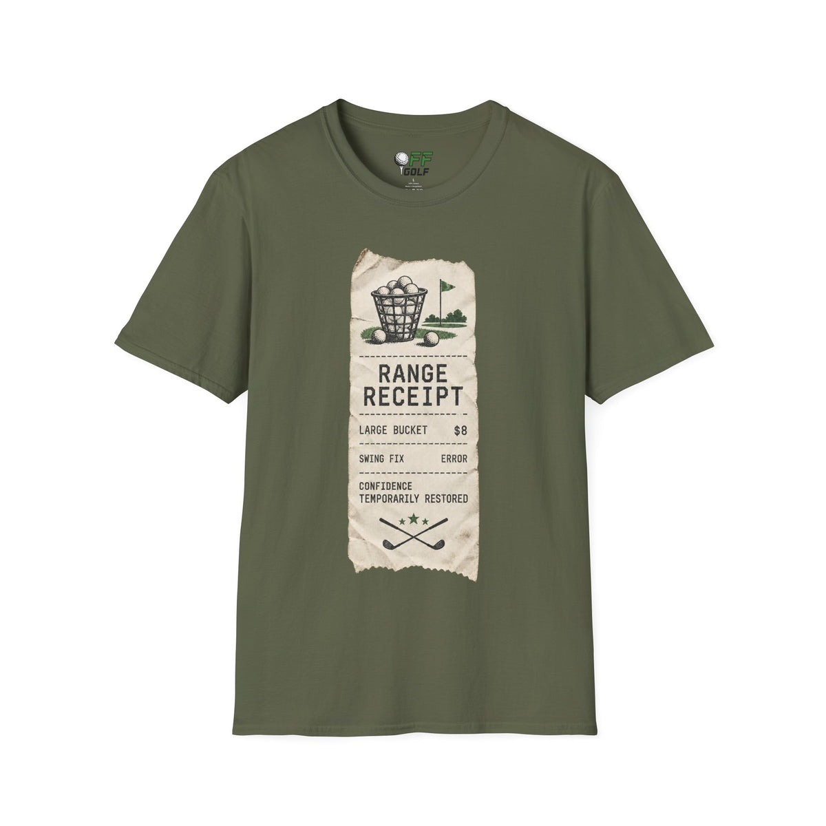 Golf Range Receipt T‑Shirt — Vintage Driving Range Graphic Tee (16 Colors)