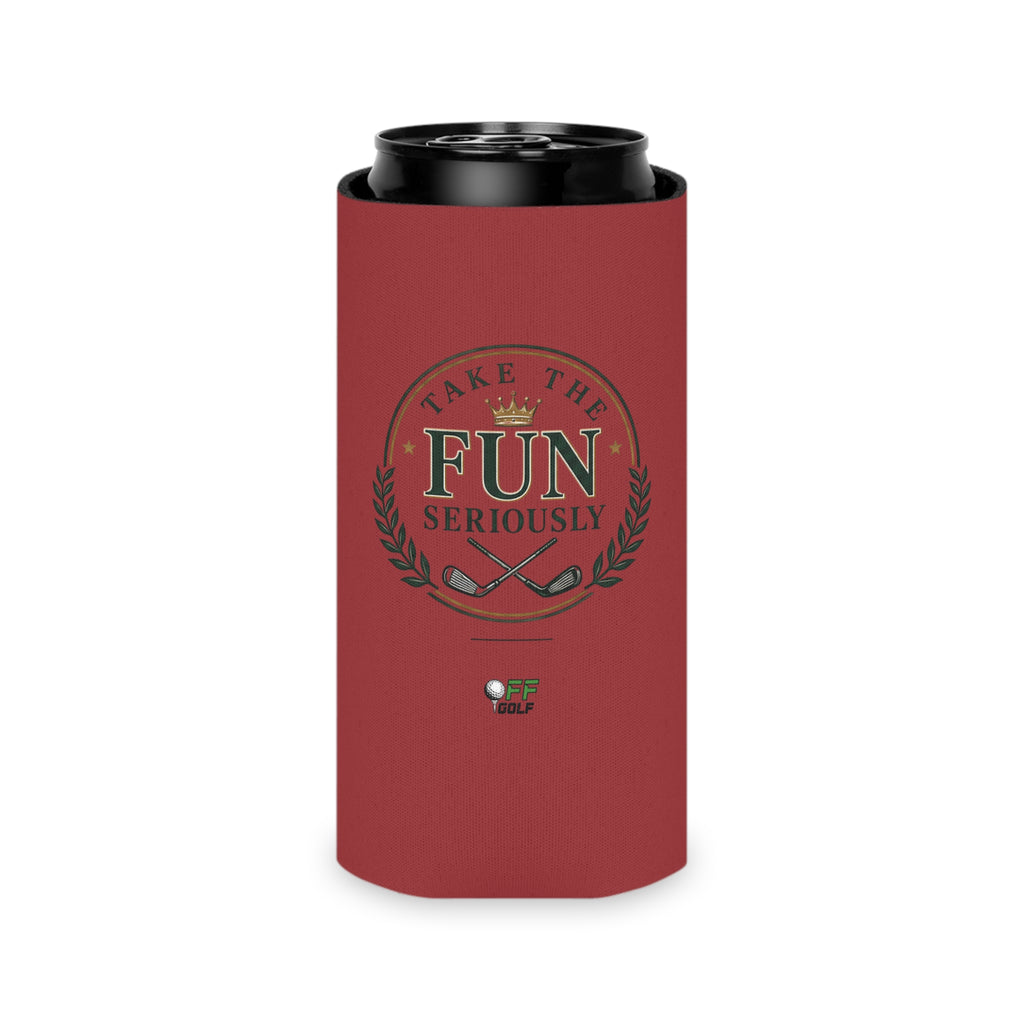 Can Cooler — 'Take the Fun Seriously' Beverage Cooler with QR Code Design - Red