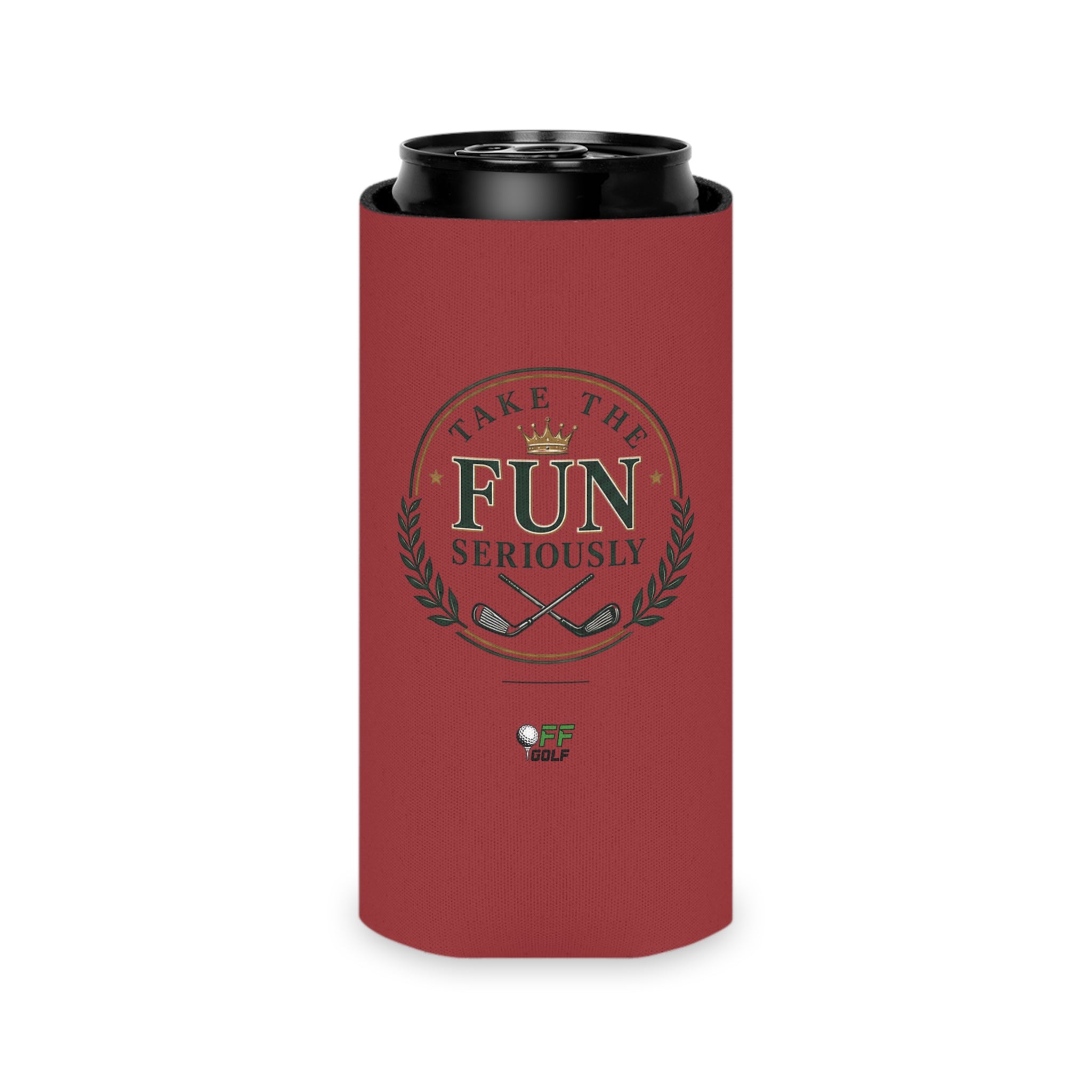 Can Cooler — 'Take the Fun Seriously' Beverage Cooler with QR Code Design - Red