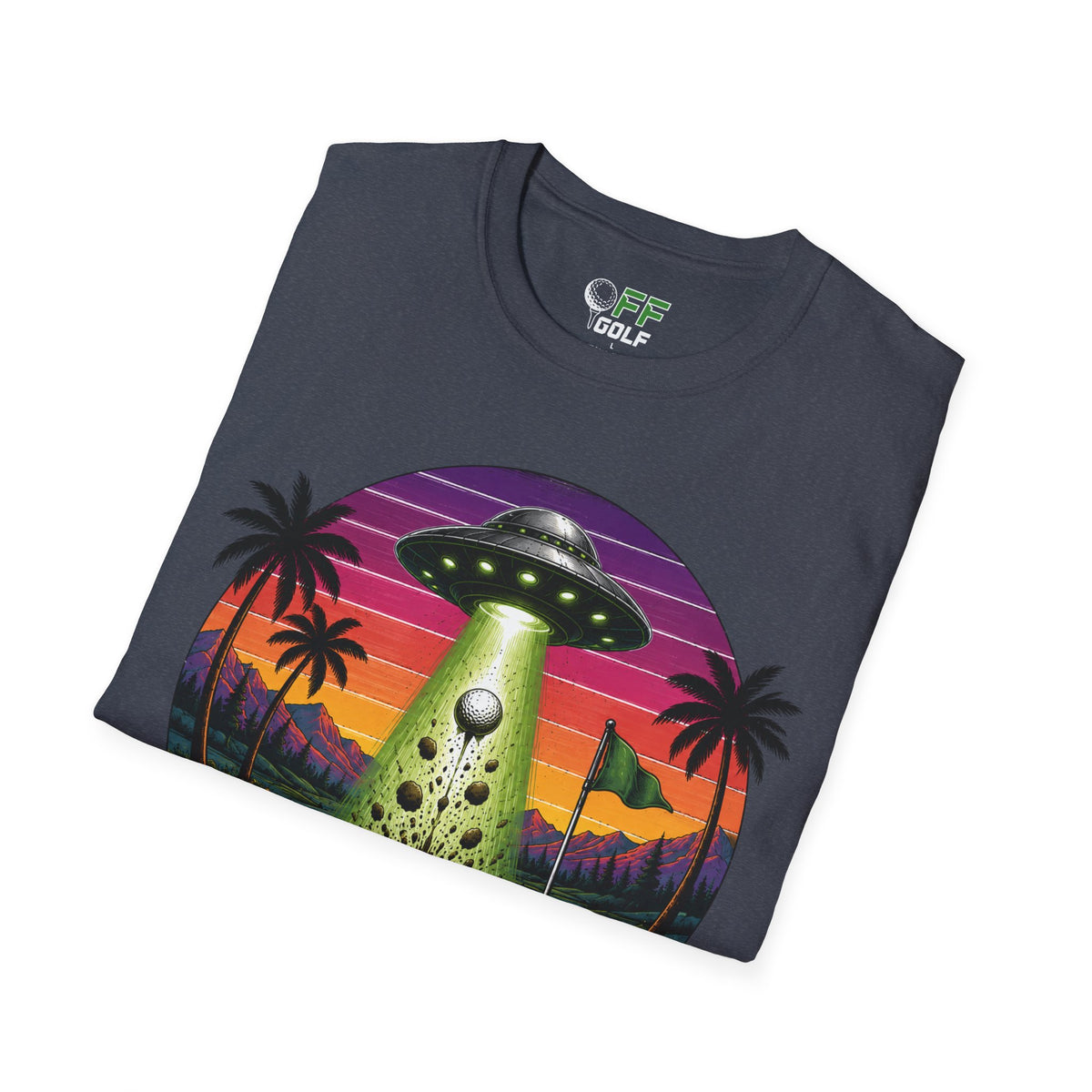 Alien Golf Retro Sunset T-Shirt — "Good Vibes & Bogeys" (16 colors)
