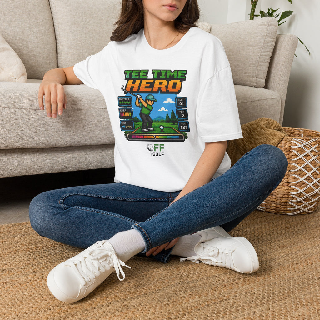 Golf T-Shirt — "Tee Time Hero" Pixel Golfing Tee (16 colors)