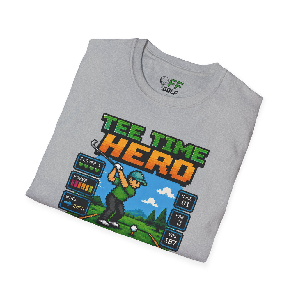 Golf T-Shirt — "Tee Time Hero" Pixel Golfing Tee (16 colors)