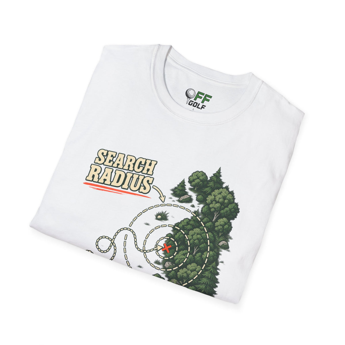 Golf Search Radius T-Shirt — Funny Golf Course Map Design (16 Colors)