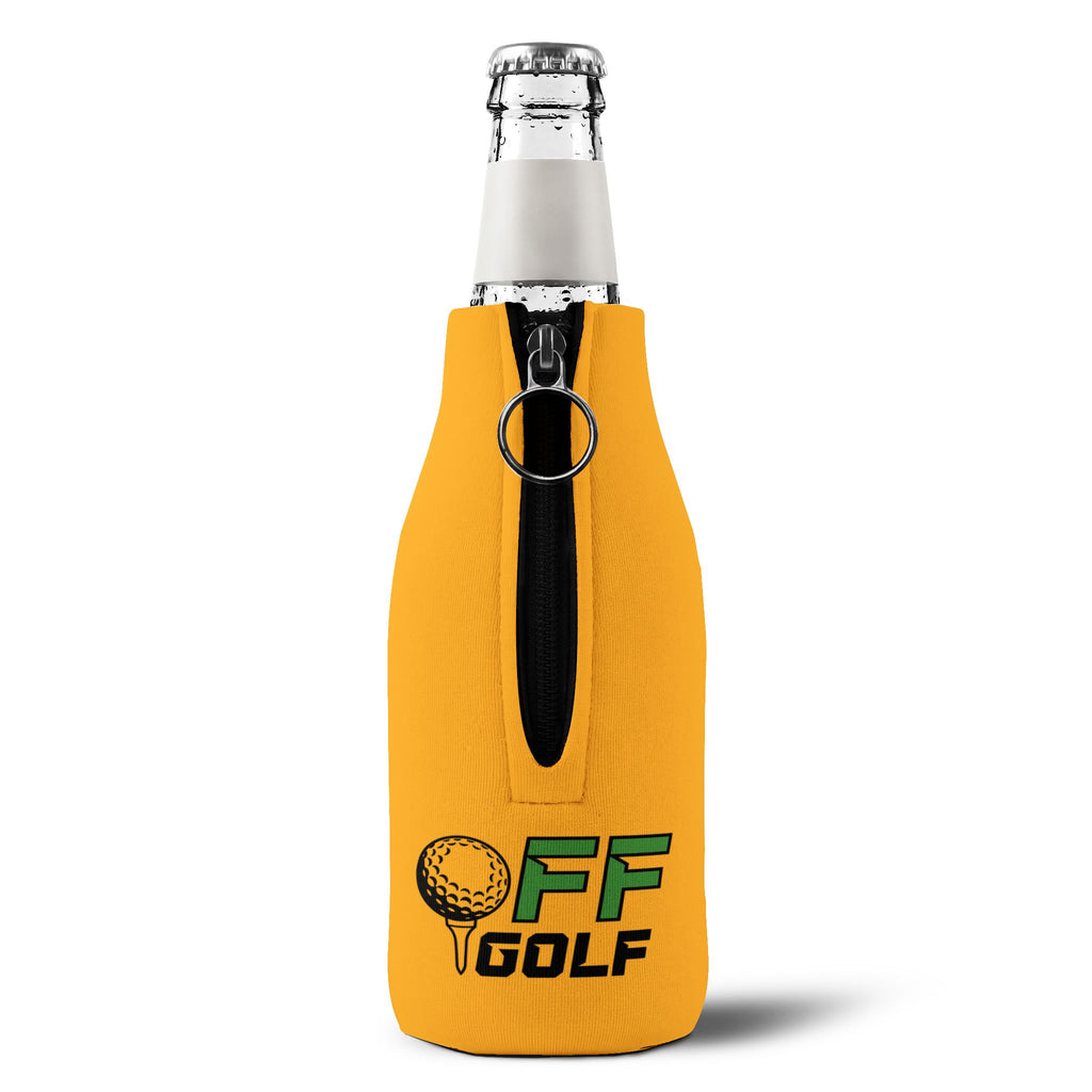Zip-Up Bottle Cooler Sleeve — "Take the Fun Seriously" Golf Beverage Cooler - Gold