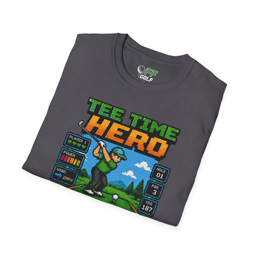 Golf T-Shirt — "Tee Time Hero" Pixel Golfing Tee (16 colors)