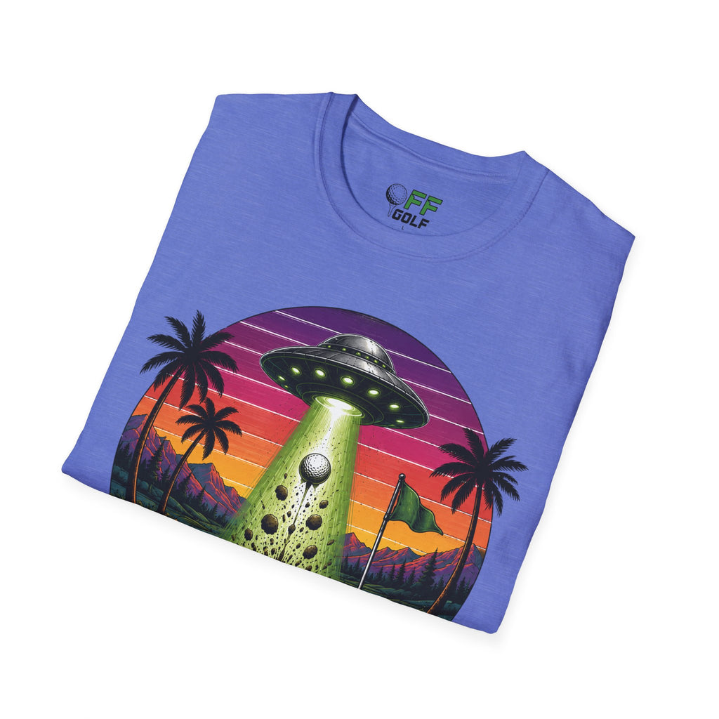 Alien Golf Retro Sunset T-Shirt — "Good Vibes & Bogeys" (16 colors)