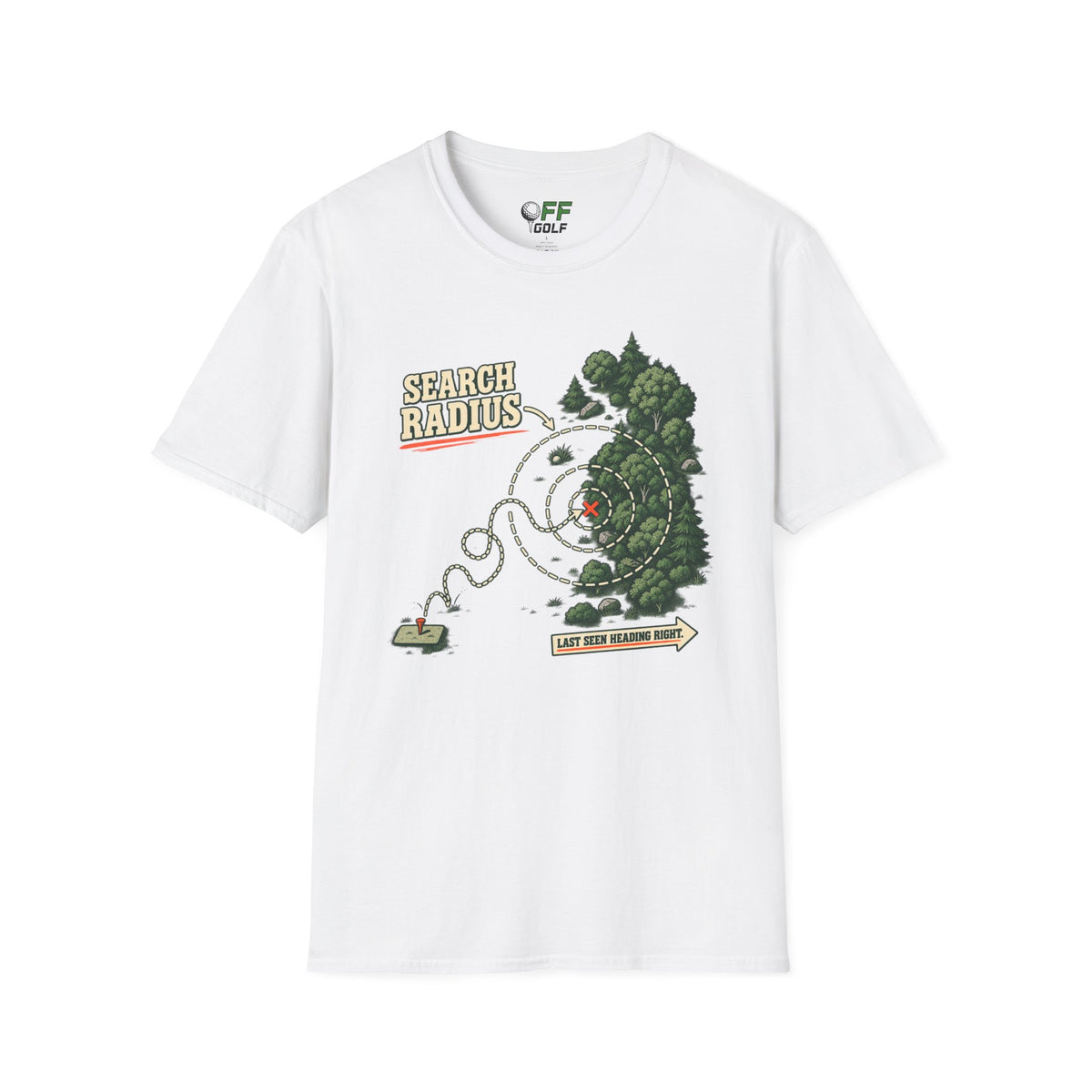 Golf Search Radius T-Shirt — Funny Golf Course Map Design (16 Colors)