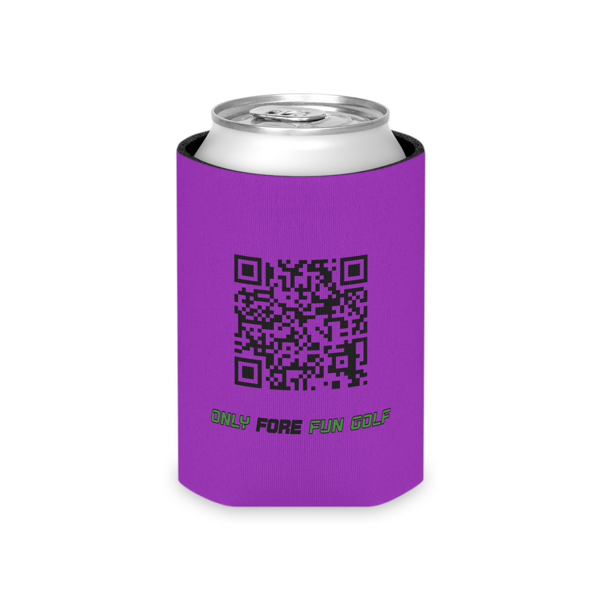 Regular and Slim Can Cooler — 'Take the Fun Seriously' Beverage Cooler with QR Code Design - Purple