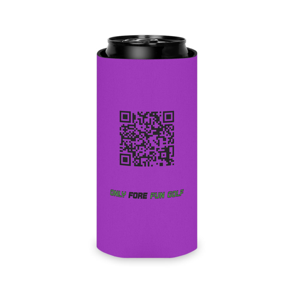 Regular and Slim Can Cooler — 'Take the Fun Seriously' Beverage Cooler with QR Code Design - Purple