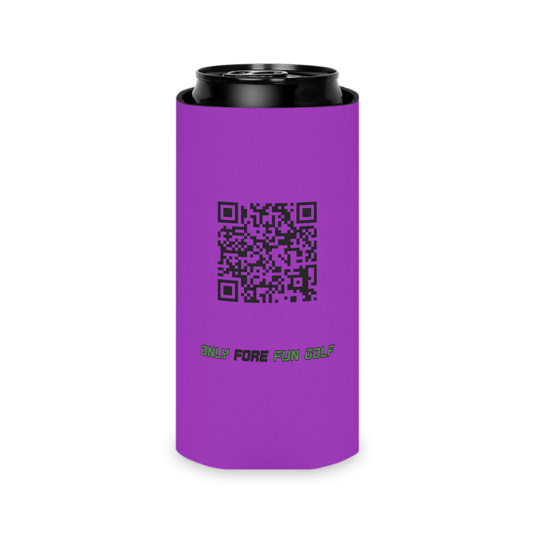 Regular and Slim Can Cooler — 'Take the Fun Seriously' Beverage Cooler with QR Code Design - Purple