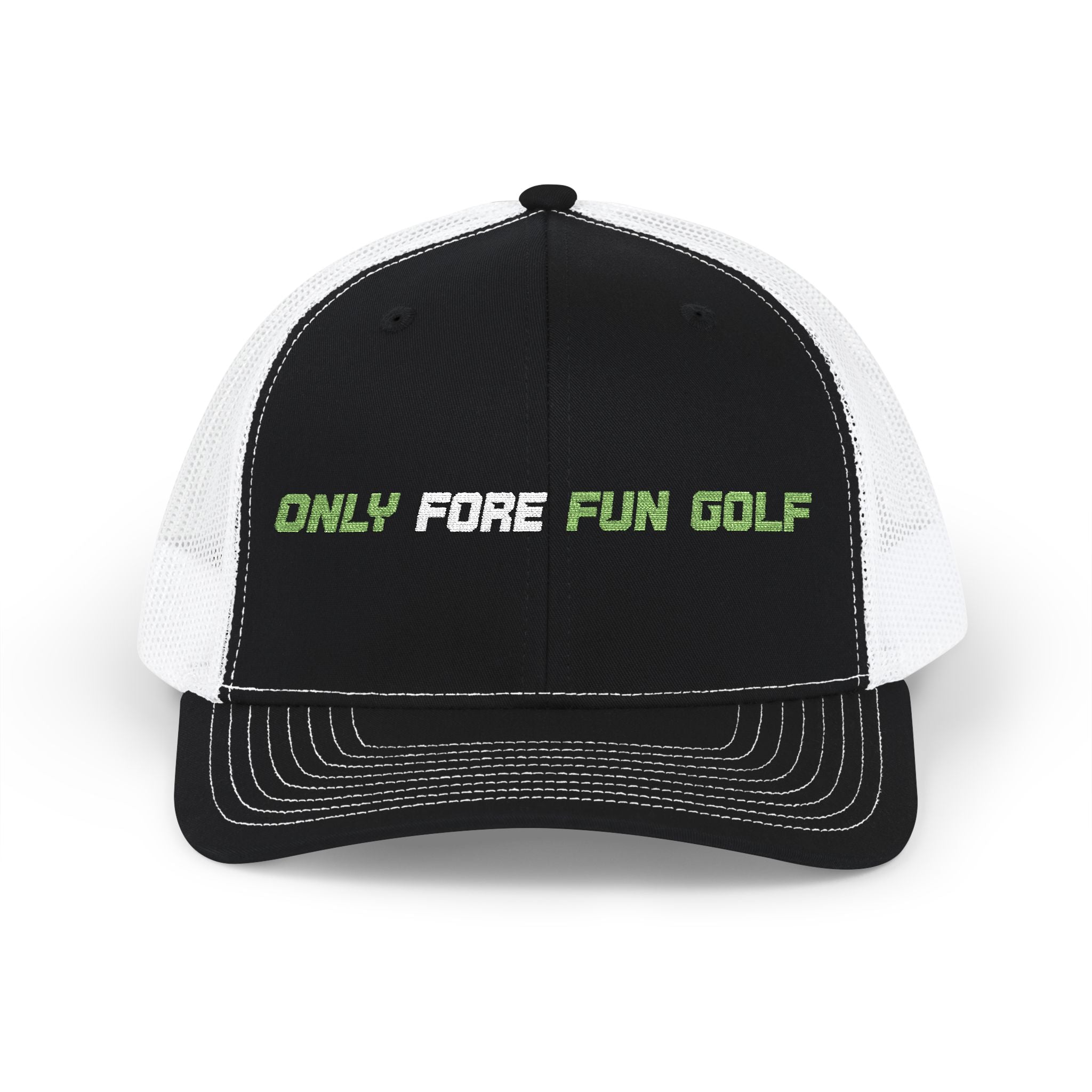 A black and white trucker hat with the words 'dream it. do it.