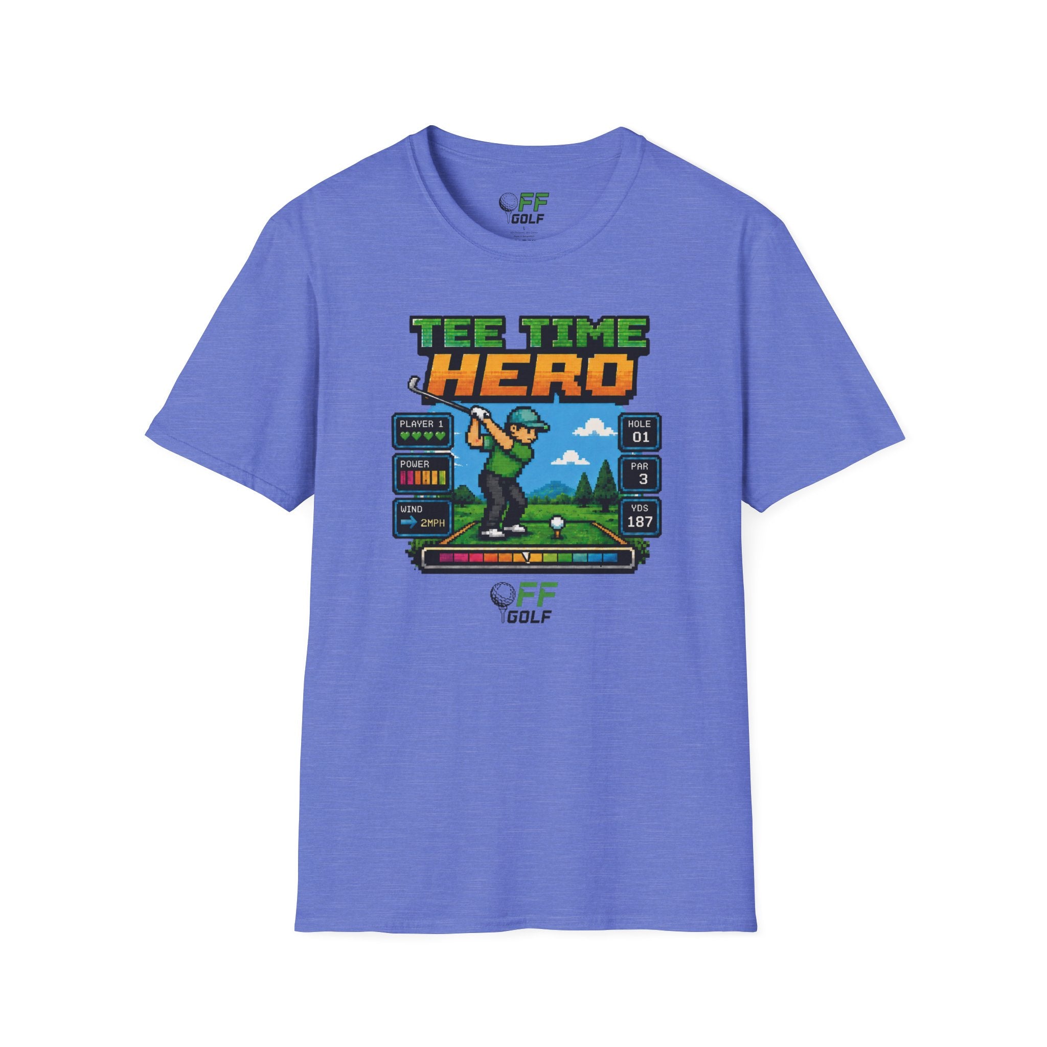 Golf T-Shirt — "Tee Time Hero" Pixel Golfing Tee (16 colors)