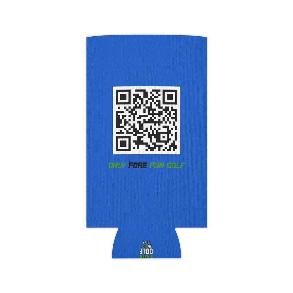 Off Golf Can Cooler — "Only Fore Fun Golf" QR Code Beverage Cooler - Blue