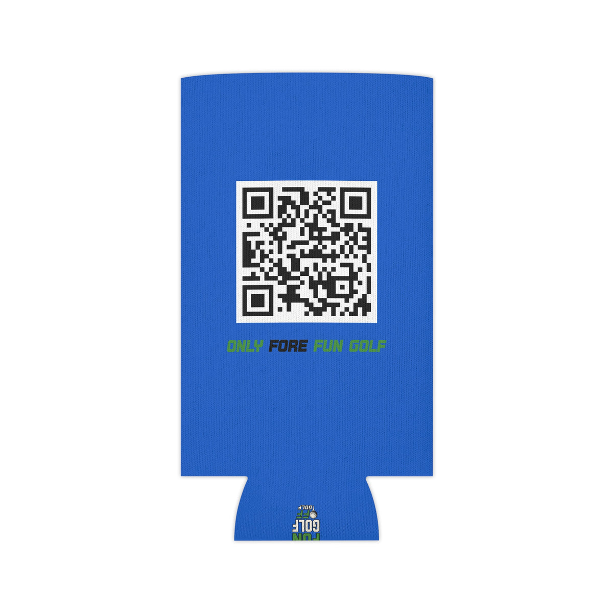 Off Golf Can Cooler — "Only Fore Fun Golf" QR Code Beverage Cooler - Blue
