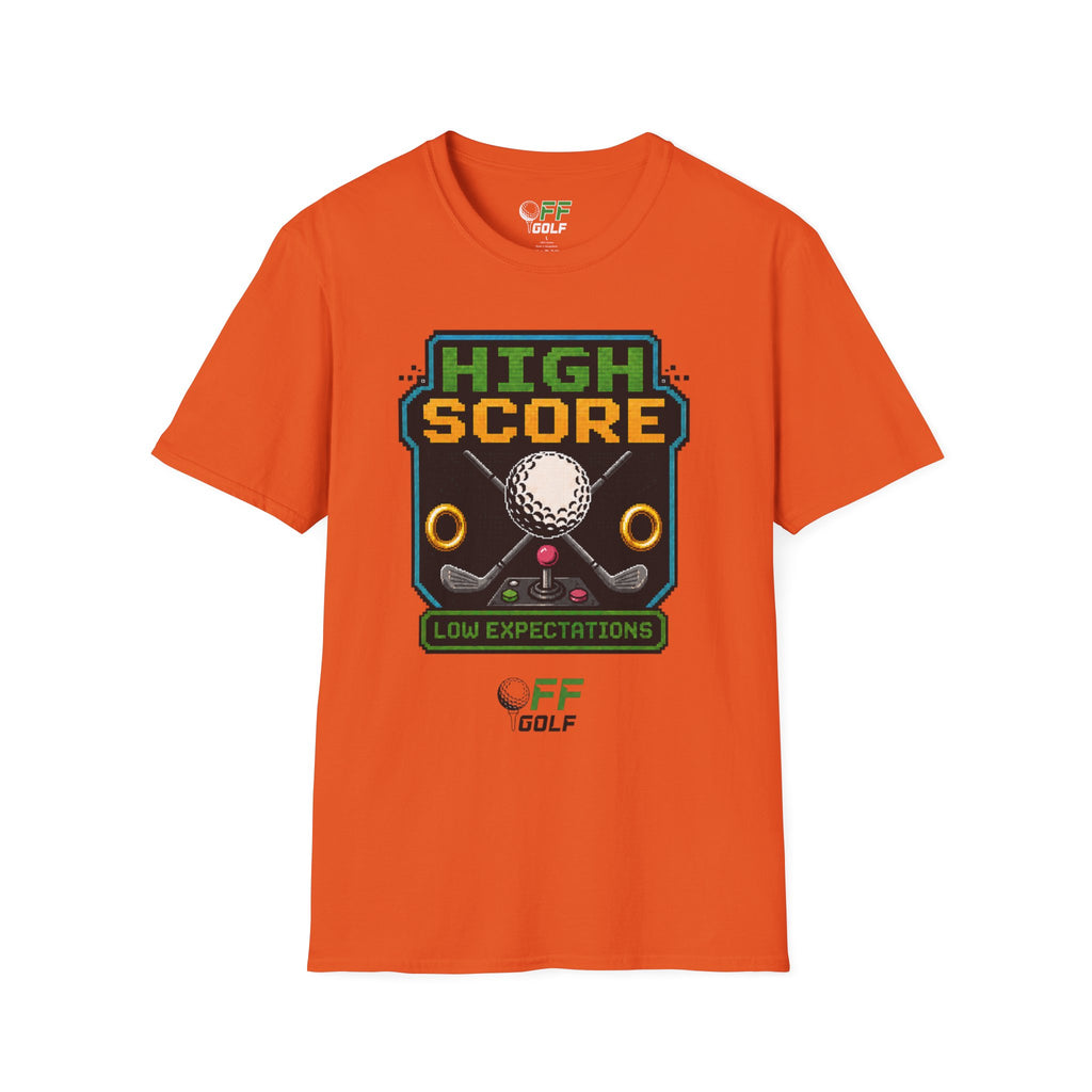 Golf T-Shirt — "High Score" Retro Arcade Pinball Golfing Tee (16 colors)
