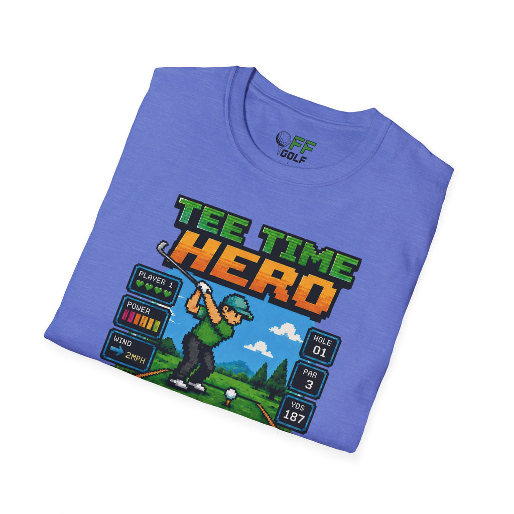 Golf T-Shirt — "Tee Time Hero" Pixel Golfing Tee (16 colors)