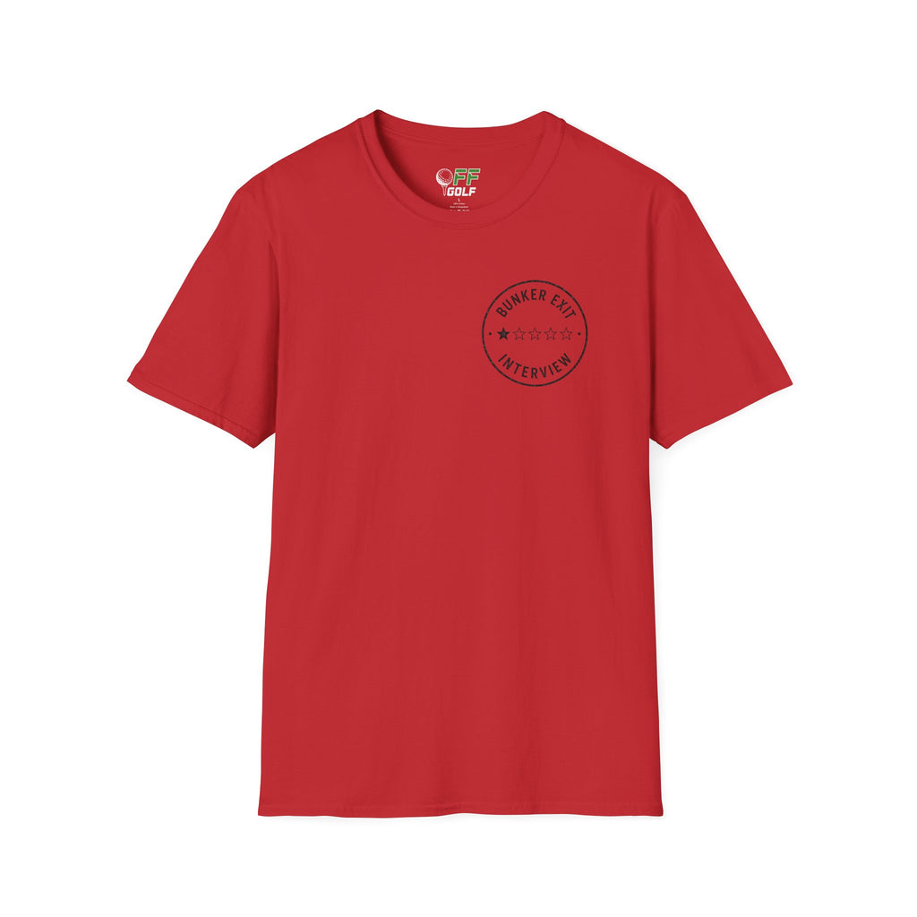 Bunker Exit Interview T-Shirt — Minimal Badge Graphic Tee (16 Colors)
