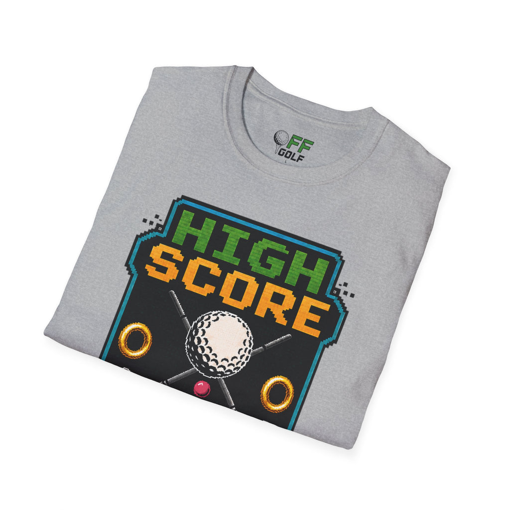 Golf T-Shirt — "High Score" Retro Arcade Pinball Golfing Tee (16 colors)