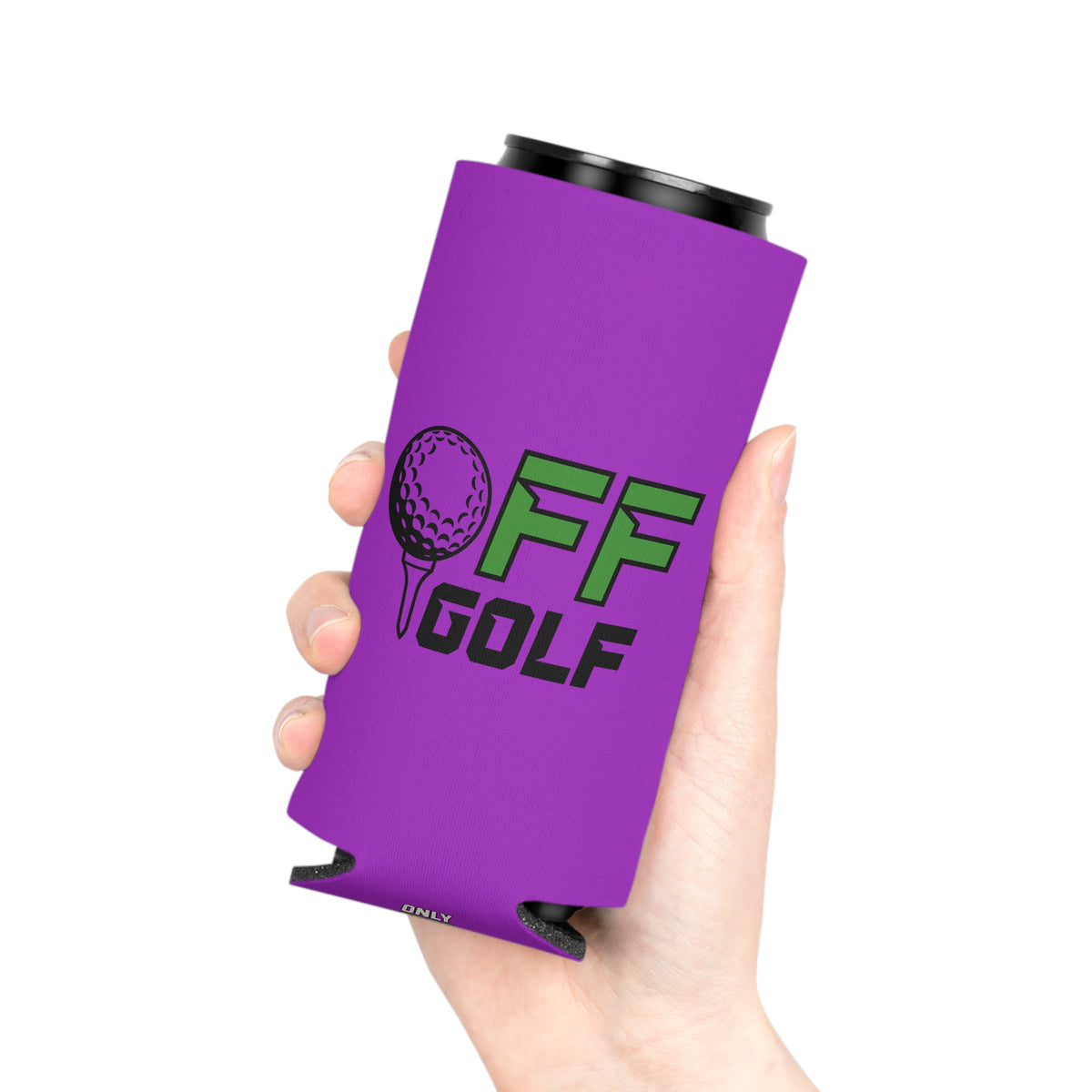 Regular and Slim Can Cooler — "Only Fore Fun Golf" QR Code Beverage Cooler - Purple