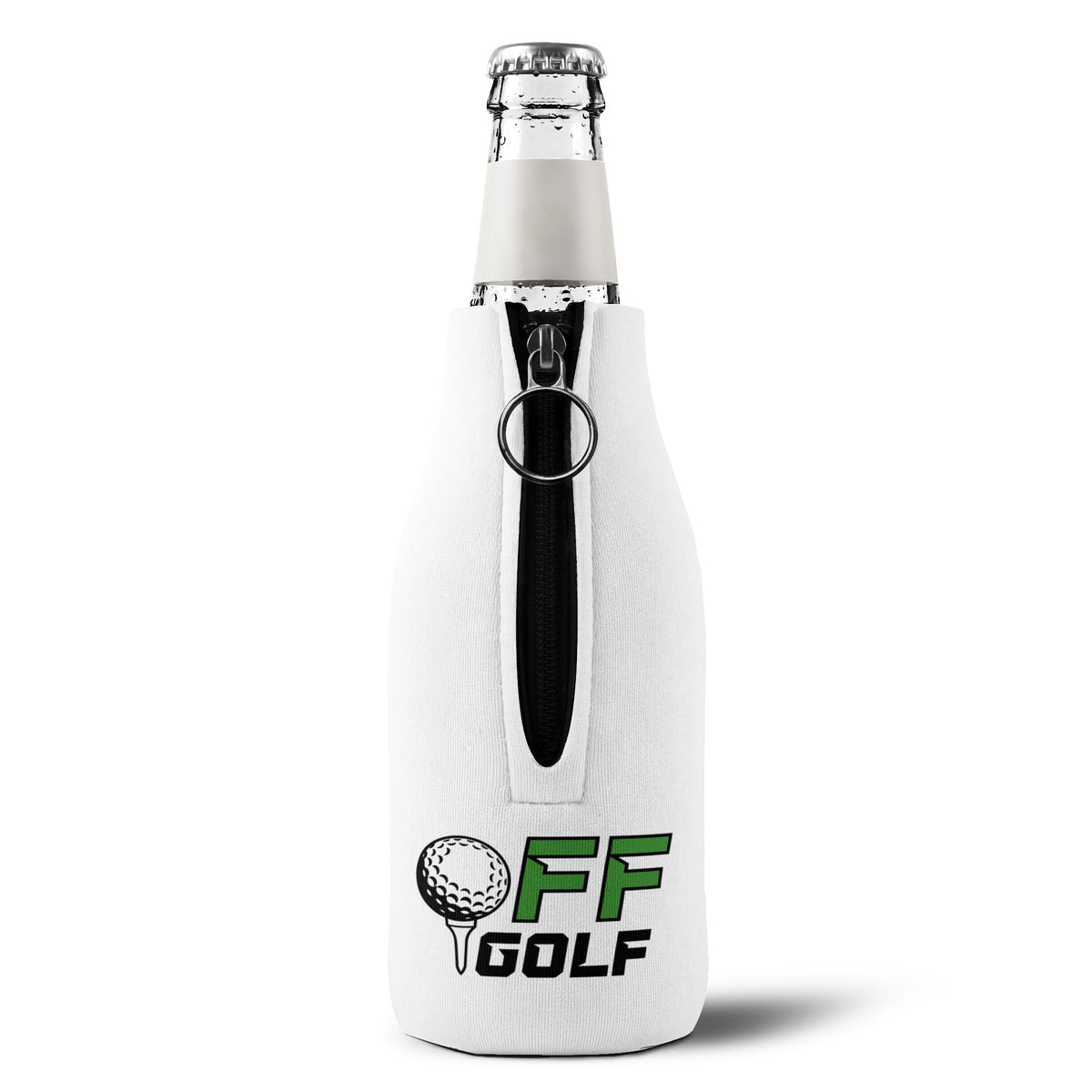 Zip-Up Bottle Cooler Sleeve — "Take the Fun Seriously" Golf Beverage Cooler - White