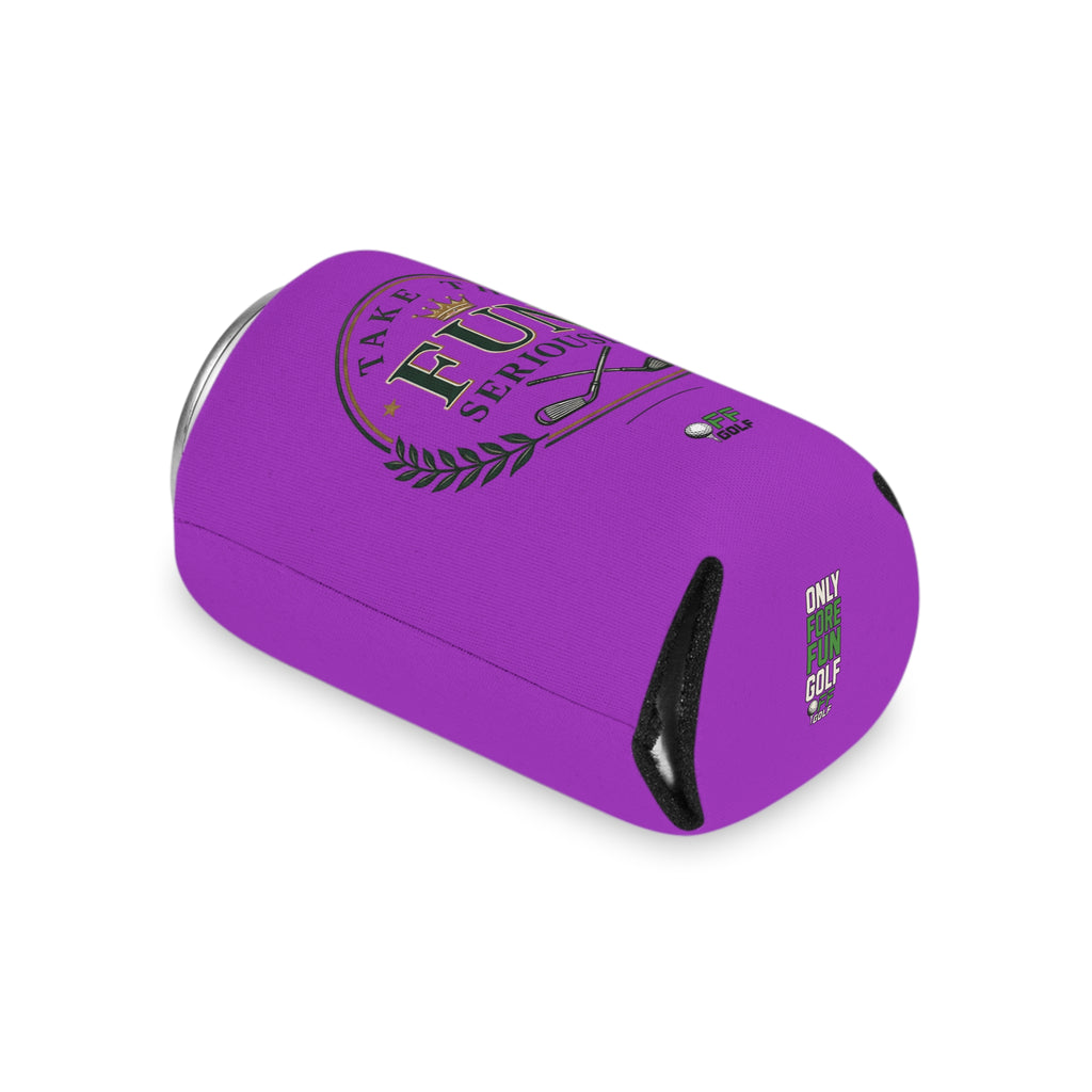 Regular and Slim Can Cooler — 'Take the Fun Seriously' Beverage Cooler with QR Code Design - Purple
