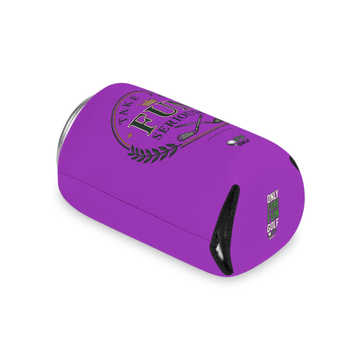 Regular and Slim Can Cooler — 'Take the Fun Seriously' Beverage Cooler with QR Code Design - Purple