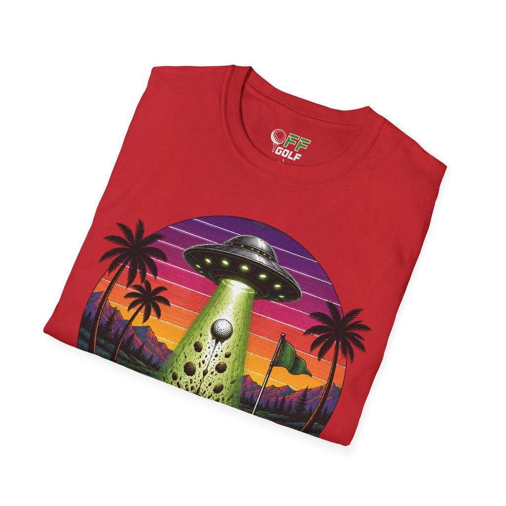 Alien Golf Retro Sunset T-Shirt — "Good Vibes & Bogeys" (16 colors)