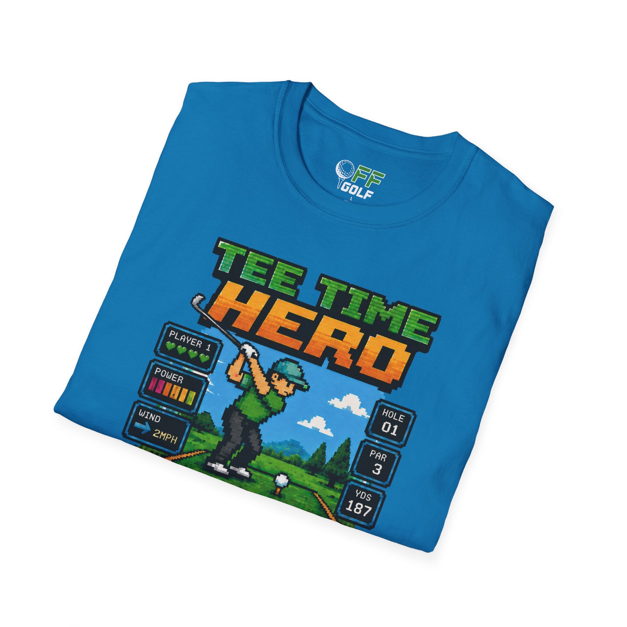 Golf T-Shirt — "Tee Time Hero" Pixel Golfing Tee (16 colors)